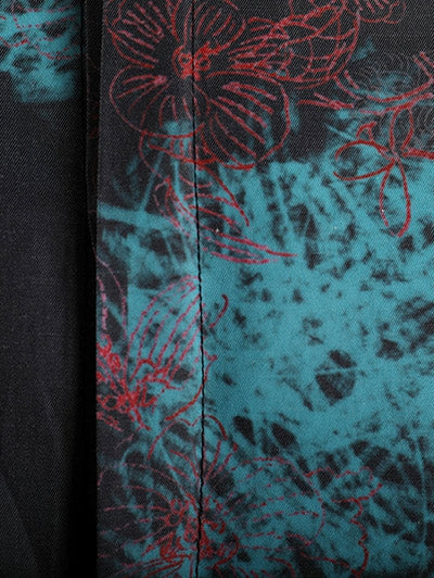 Hidden Button Scrawl Floral Print Long Sleeve Shirt