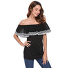 Off The Shoulder Layered Chiffon Flounce Waved Print Women T-shirt