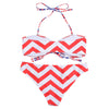 Halter Neck Backless Padded Chevron Stripe Low Waist Women Bikini Set