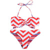 Halter Neck Backless Padded Chevron Stripe Low Waist Women Bikini Set