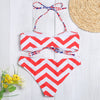 Halter Neck Backless Padded Chevron Stripe Low Waist Women Bikini Set