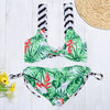 Shoulder Strap Backless Padded Leaf Print Low Waist Two-piece Women Bikini Set