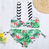 Shoulder Strap Backless Padded Leaf Print Low Waist Two-piece Women Bikini Set