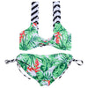 Shoulder Strap Backless Padded Leaf Print Low Waist Two-piece Women Bikini Set