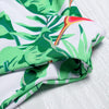 Shoulder Strap Backless Padded Leaf Print Low Waist Two-piece Women Bikini Set