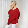 V Neck Long Sleeve Layered Asymmetric Women T-shirt