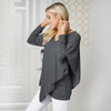 V Neck Long Sleeve Layered Asymmetric Women T-shirt