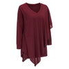 V Neck Long Sleeve Layered Asymmetric Women T-shirt