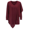 V Neck Long Sleeve Layered Asymmetric Women T-shirt