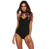 Halter Neck Cut Out Backless Floral Embroidery Women Bodysuit