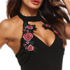 Halter Neck Cut Out Backless Floral Embroidery Women Bodysuit