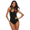 Halter Neck Cut Out Backless Floral Embroidery Women Bodysuit