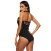 Halter Neck Cut Out Backless Floral Embroidery Women Bodysuit