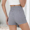 High Waist Plaid Tied Layered Zipper Pants Women Mini Shorts