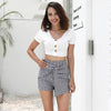 High Waist Plaid Tied Layered Zipper Pants Women Mini Shorts