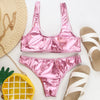 Shoulder Strap Backless Padded Foil Solid Color Low Waist Women Bikini Set