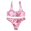 Shoulder Strap Backless Padded Foil Solid Color Low Waist Women Bikini Set