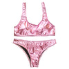 Shoulder Strap Backless Padded Foil Solid Color Low Waist Women Bikini Set
