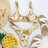 Shoulder Strap Backless Padded Foil Solid Color Low Waist Women Bikini Set
