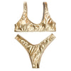 Shoulder Strap Backless Padded Foil Solid Color Low Waist Women Bikini Set