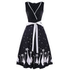 V Neck Cat Print Midi Surplice Dress