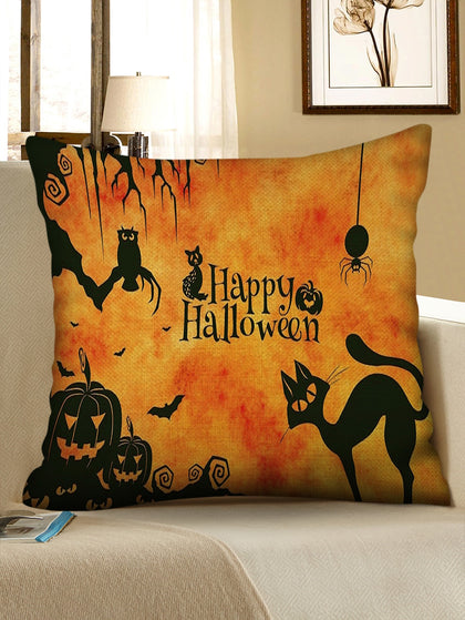 Happy Halloween Pumpkin Cat Pillow Case