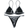 Spaghetti Strap Padded Backless Low Waist Velour Women Bikini Set