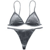 Spaghetti Strap Padded Backless Low Waist Velour Women Bikini Set