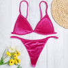 Spaghetti Strap Padded Backless Low Waist Velour Women Bikini Set