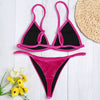 Spaghetti Strap Padded Backless Low Waist Velour Women Bikini Set