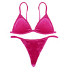 Spaghetti Strap Padded Backless Low Waist Velour Women Bikini Set