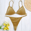 Spaghetti Strap Padded Backless Low Waist Velour Women Bikini Set