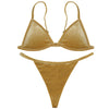 Spaghetti Strap Padded Backless Low Waist Velour Women Bikini Set