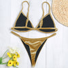 Spaghetti Strap Padded Backless Low Waist Velour Women Bikini Set