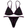 Spaghetti Strap Padded Backless Low Waist Velour Women Bikini Set