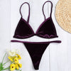 Spaghetti Strap Padded Backless Low Waist Velour Women Bikini Set