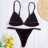Spaghetti Strap Padded Backless Low Waist Velour Women Bikini Set