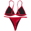 Spaghetti Strap Padded Backless Low Waist Velour Women Bikini Set