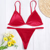 Spaghetti Strap Padded Backless Low Waist Velour Women Bikini Set
