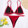 Spaghetti Strap Padded Backless Low Waist Velour Women Bikini Set