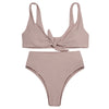 Shoulder Strap Backless Padded Bowknot Solid Color Women Bikini Set