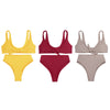 Shoulder Strap Backless Padded Bowknot Solid Color Women Bikini Set
