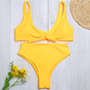 Shoulder Strap Backless Padded Bowknot Solid Color Women Bikini Set