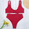 Shoulder Strap Backless Padded Bowknot Solid Color Women Bikini Set
