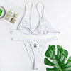 Halter Neck Backless Padded Embroidery Low Waist Women Bikini Set
