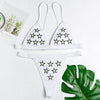 Halter Neck Backless Padded Embroidery Low Waist Women Bikini Set