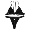 Halter Neck Backless Padded Embroidery Low Waist Women Bikini Set