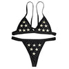 Halter Neck Backless Padded Embroidery Low Waist Women Bikini Set