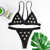 Halter Neck Backless Padded Embroidery Low Waist Women Bikini Set