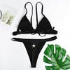 Halter Neck Backless Padded Embroidery Low Waist Women Bikini Set